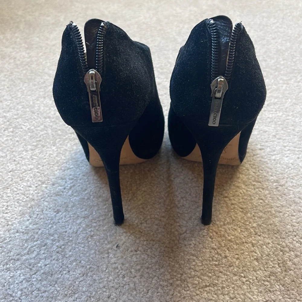 Jimmy Choo suede peep-toe platform heeled booties